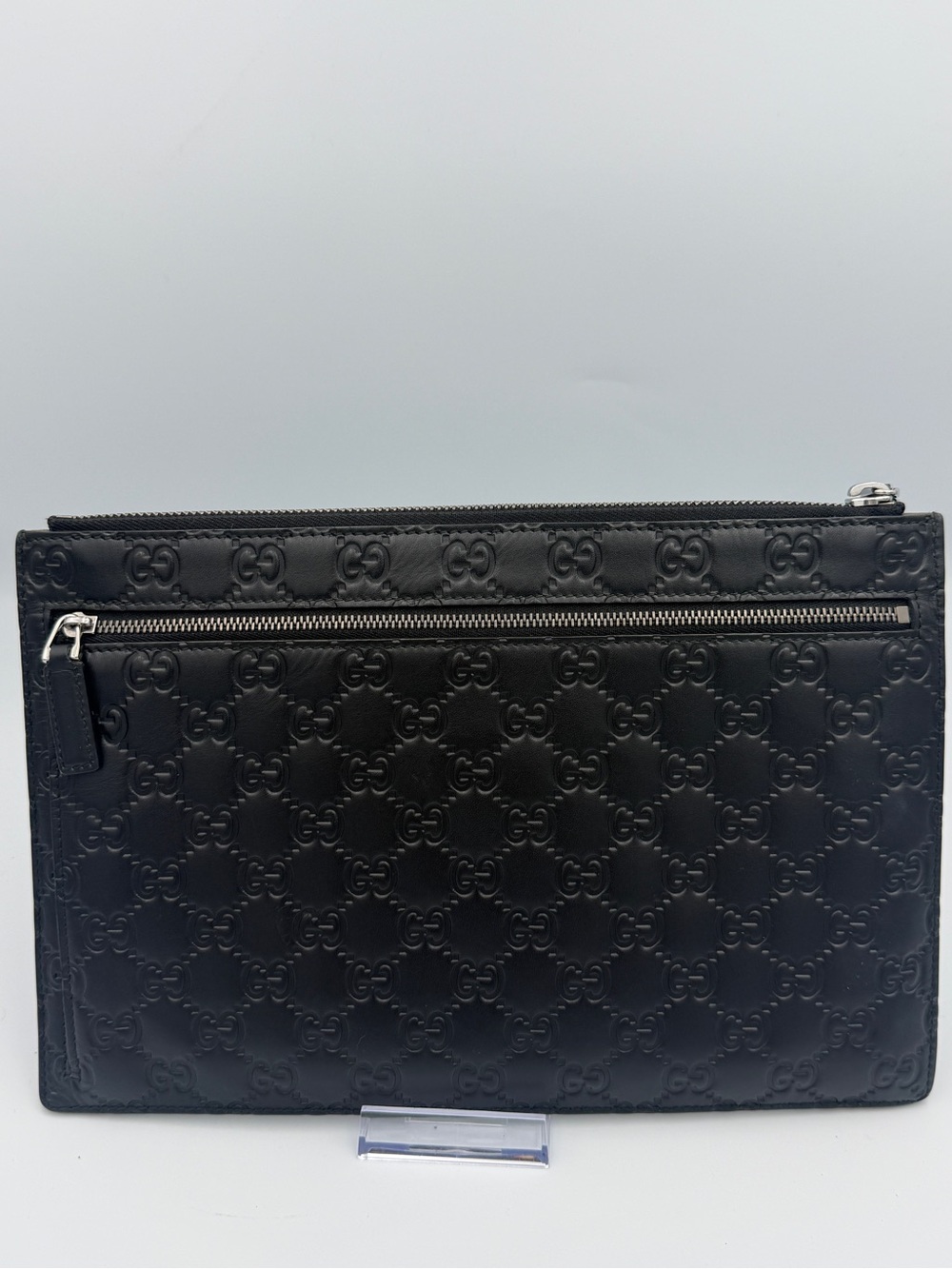 Gucci Black Signature Guccissima Leather Zippered Clutch Pouch